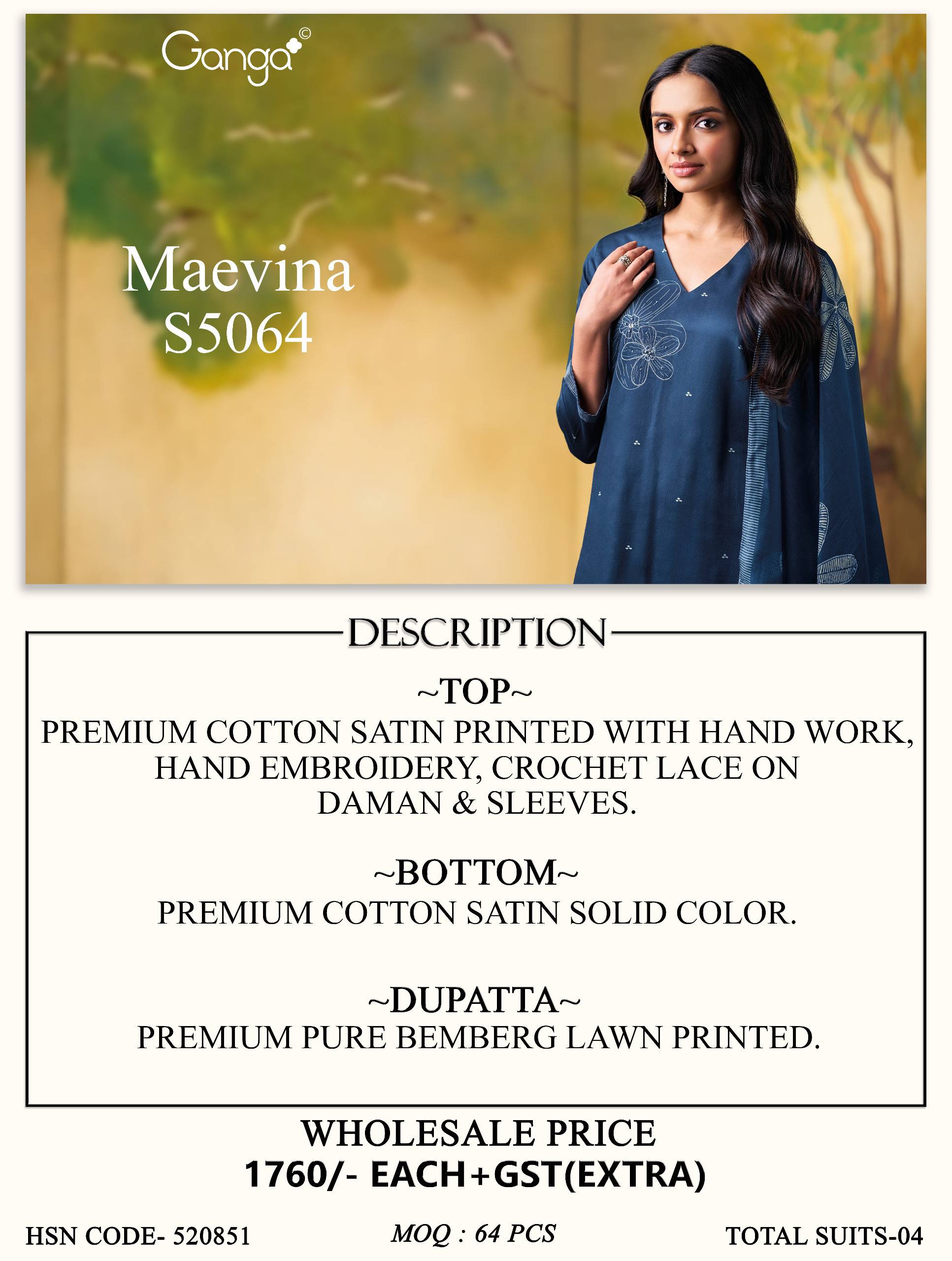 MAEVINA 5064 SERIES BY GANGA FASHION Stylish Beautiful Colourful COTTON SATIN Dresses At Wholesale Price